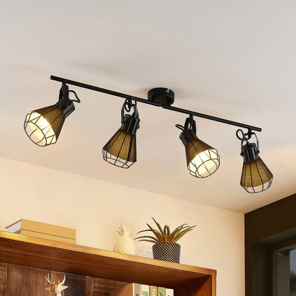 Deckenleuchte mit vier Strahlern aus Metall und Stoff