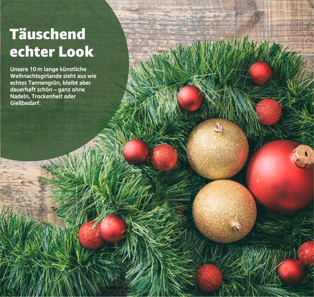 Künstliche Tannengirlande mit Weihnachtskugeln