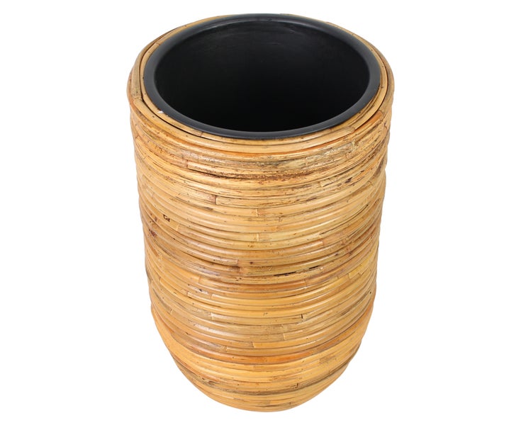 FRANK FLECHTWAREN | Übertopf Rattan, groß, Ø 34 x 53 cm, RATTAN, HOLZ, KUNSTSTOFF,