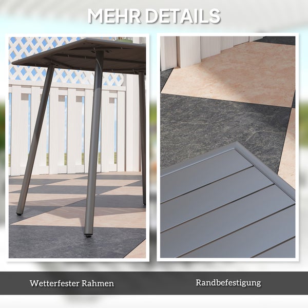 Outsunny Gartentisch Stahl 80 x 80 x 74 cm Wetterfest Buffettisch mit Stahlrahmen, rutschfest Campingtisch 4 Personen Balkontisch Terrassentisch Outdoor Esstisch für Garten, Terrasse, Balkon, Grau