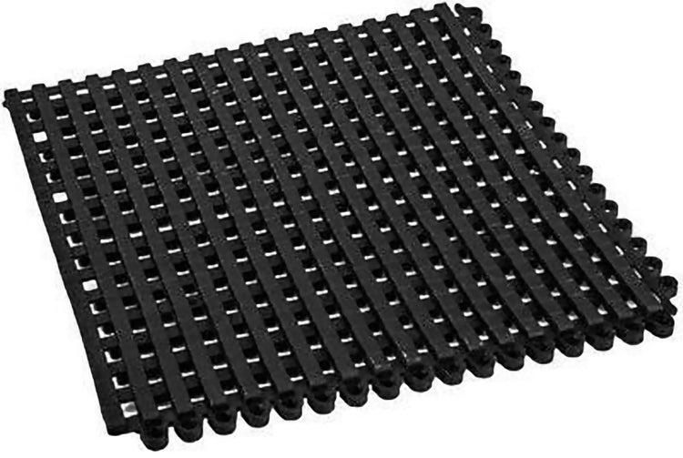 Quadratische, gitterförmige Bodenfliese mit Stecksystem aus robustem Kunststoff.