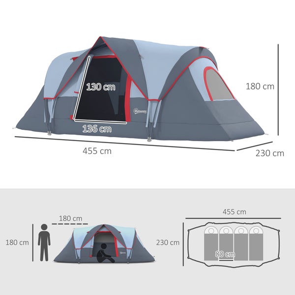 Outsunny Campingzelt, für 5-6 Personen, mit Heringen, 4,55 x 2,3 x 1,8 m, Polyester, Grau