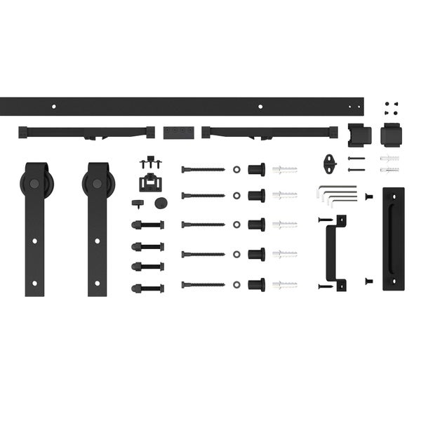 Holzschiebetür Komplettset Scheunentor schwarz Laufschiene 2m in schwarz - 900x2150mm