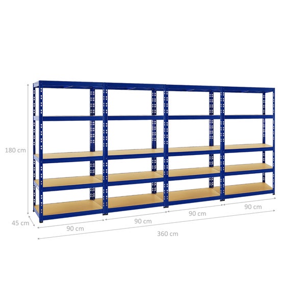 PROREGAL Mega Deal 4x Schwerlastregal Tiger HxBxT 180 x 90 x 45 cm Fachlast 265 kg 5-Ebenen Blau
