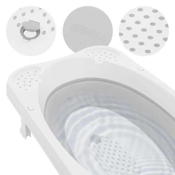 ECD Germany Baby Badewanne faltbar mit klappbaren Füßen, 33 L, 80x46 cm, Weiß-Grau, stabil, rutschfest, tragbar, Babybadewanne Babywanne Reisedusche Badebecken Duschwanne für Neugeborene & Kleinkinder