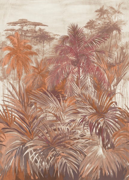 Illustration einer üppigen Dschungelszene mit Palmen