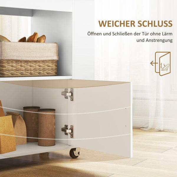 HOMCOM Küchenwagen Servierwagen mit Arbeitsplatte aus Holz, Ablagen, Weinregalen, Küchenschrank Rollwagen mit Soft-Close-Scharnieren, Griff, Kücheninsel, 83x40x83cm, Eiche