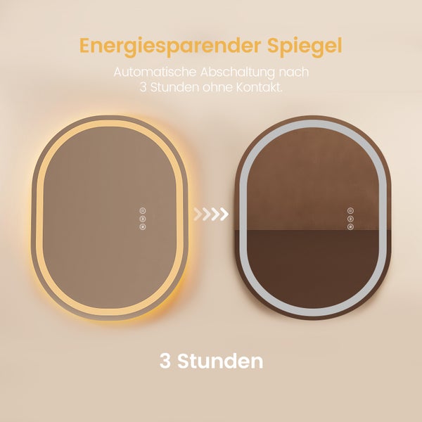 EMKE Badezimmerspiegel mit Beleuchtung 600x800 mm – Oval, Dimmbar, Antibeschlag, Stromausfall-Speicher, Touch-Schalter, 5mm Rostfreier Spiegel, Mattierte Spiegelkante, IP44