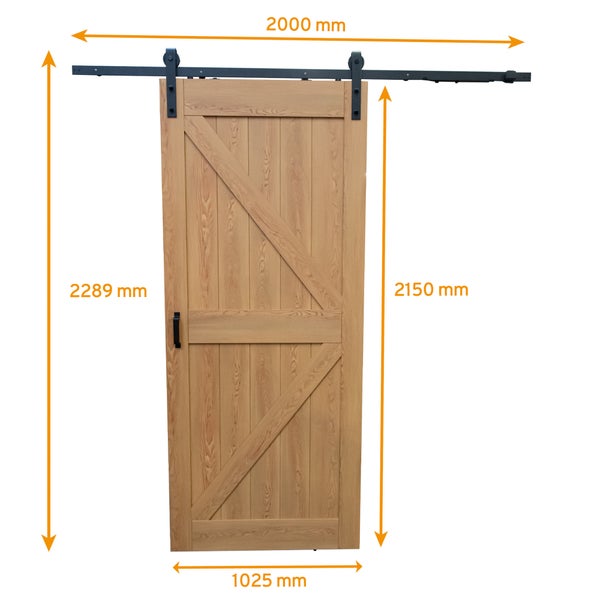 Holzschiebetür Komplettset Scheunentor Oak offene Laufschiene schwarz 35mm -  1025x2150mm