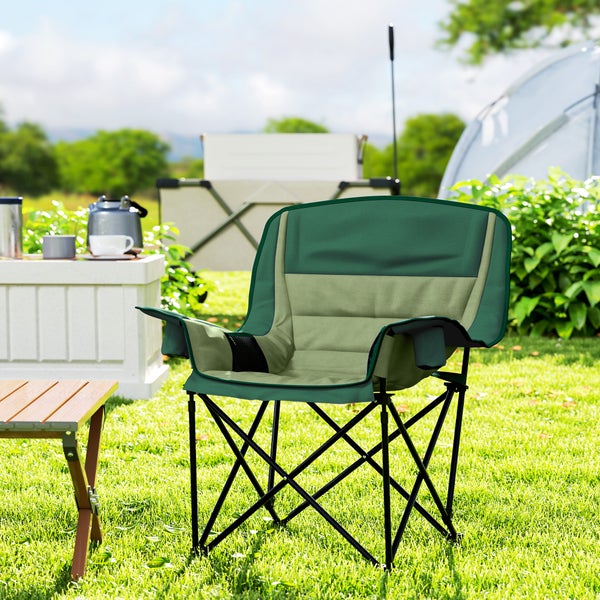 Outsunny Campingstuhl faltbarer Gartenstuhl mit Seitentasche, Becherhalter, Klappsessel mit Metallbbeine, Tragetasche für Pool, Strand, Oxford, Grün