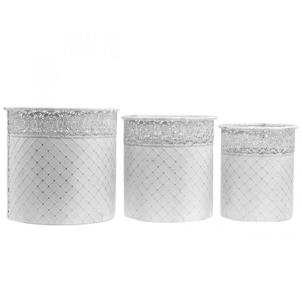 Set aus drei Pflanzgefäßen mit Rautenmuster