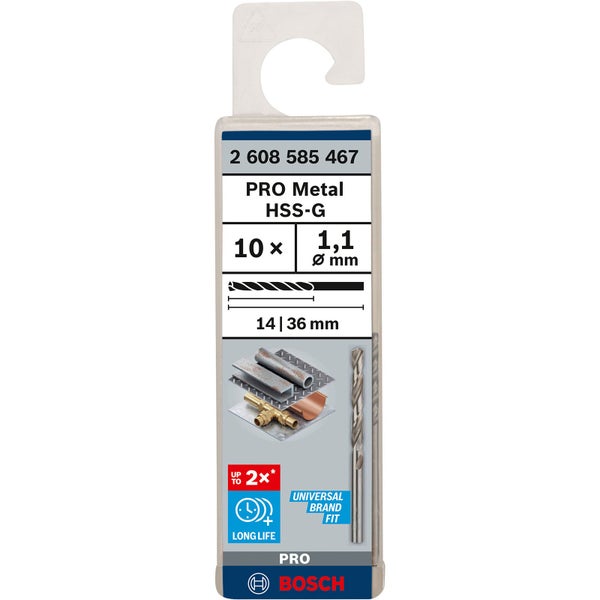 Bosch Pro Metall HSS-G Bohrer Set, 10 Stück, 1,1 mm Durchmesser