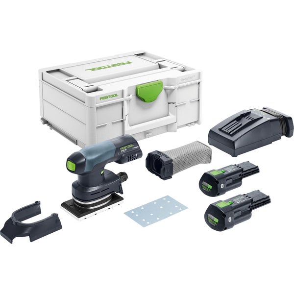 Festool Akku-Exzenterschleifer Set mit Schleifscheiben, Staubfangsack, Akkus, Ladegerät und Transportkoffer