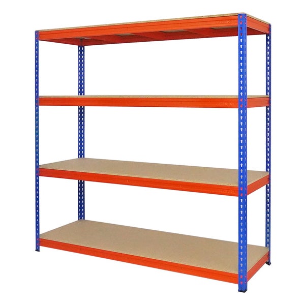 PROREGAL Mega Deal 3x Profi Schwerlastregal Bison HxBxT 200 x 200 x 60 cm 4 Fachböden Fachlast 600 kg Blau-Orange