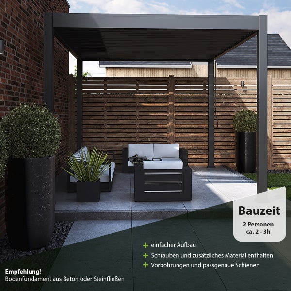 Weide Classic Alu-Stahl Pavillon 3 x 3,6 M Anthrazit Pergola Freistehend mit Pfostenstärke 11,6 cm x 11,6 cm