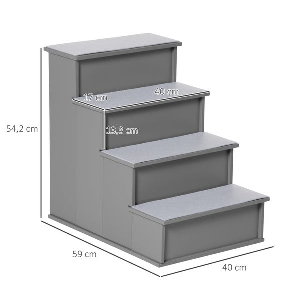 PawHut Hundetreppe 4 Stufen 54.2 cm Hoch, Haustiertreppe für Kleine Hunde Katzentreppe mit rutschfester Matte, Einstiegshilfe Haustierleiter für Bett, Sofa und Couch, Grau