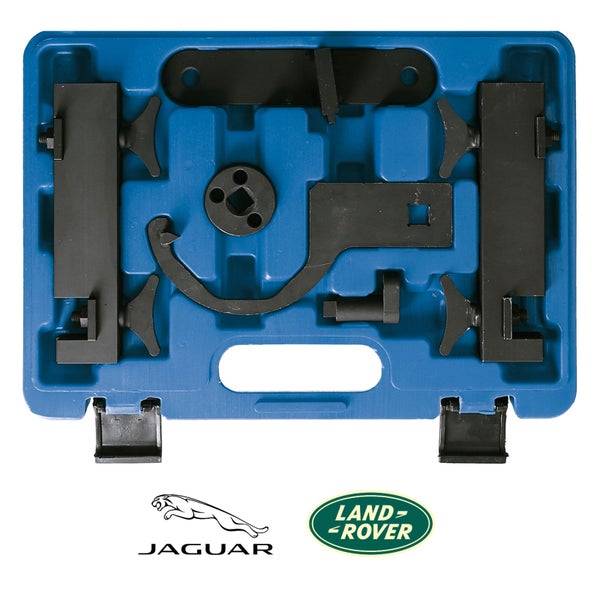 Werkzeugsatz für Jaguar und Land Rover in blauer Aufbewahrungsbox mit Jaguar Logo und Land Rover Logo
