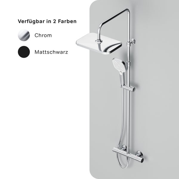 Duschsystem mit Kopfbrause und Handbrause in zwei Farbausführungen erhältlich.