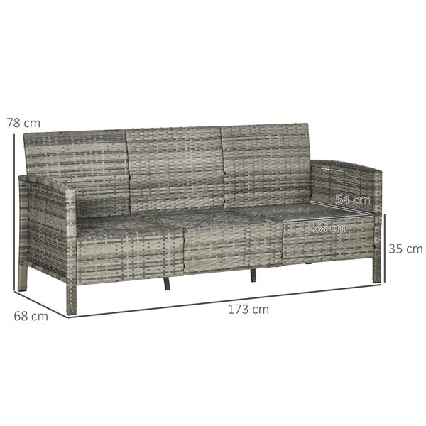 Outsunny Rattan Sofa, 173 x 68 x 78 cm, Stahl, Grau