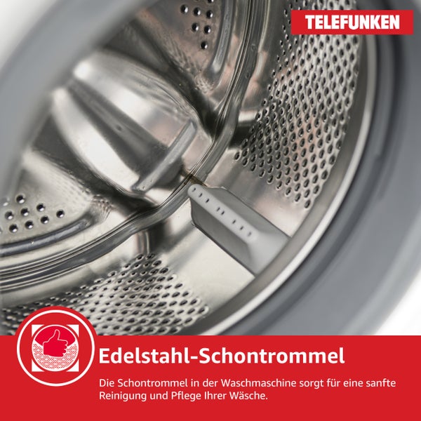 Telefunken Waschmaschine 7kg Frontlader 1200 U/Min. Inverter Motor AquaStop Schontrommel W-7-1200-B-W weiß