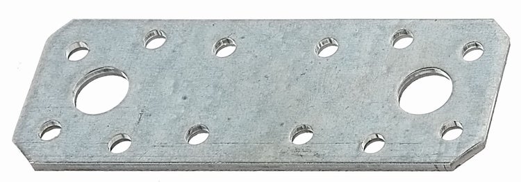 Rechteckiger Lochplattenverbinder aus verzinktem Stahl mit verschiedenen Lochgrößen für Holzverbindungen.
