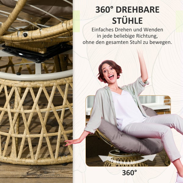 Outsunny Gartenmöbel-Set 3-tlg., Bistro-Set inkl. Couchtisch, 2 Stühle, Gartensitzgruppe mit Kissen, Gartengarnitur Balkonmöbel für Terrasse, Gelb