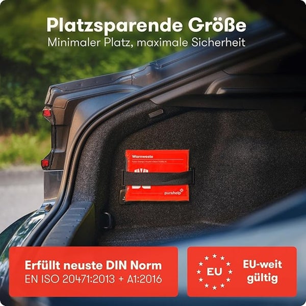 PURAHELP Warnwesten Auto 4er Set Europaweit gültig nach EN ISO 20471 - Reflektierende Warnweste Auto - Sicherheitsweste Auto Warnweste Orange - Warnschutzweste - Sicherheitswesten für Erwachsene