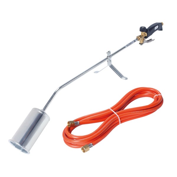 Gasbrenner zum Abflammen mit Metallstange, Handgriff und Gasschlauch.