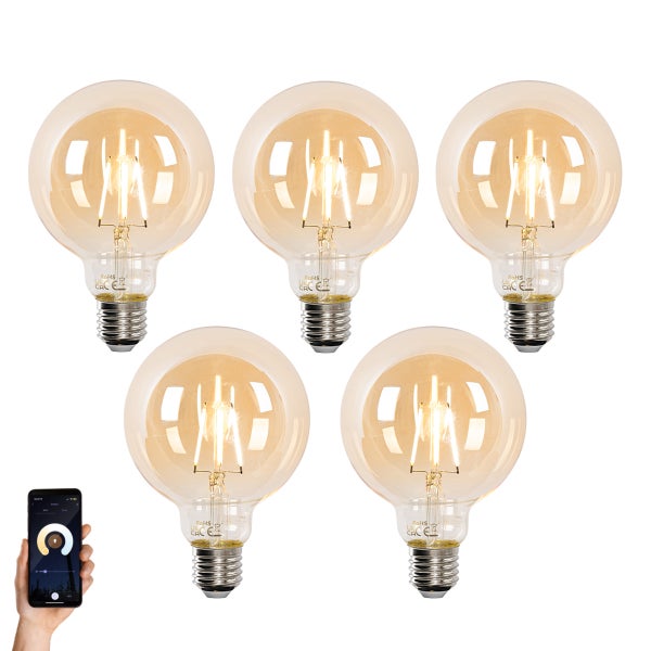 Set mit 5 Smart E27 LED-Glühbirnen G95 Gold 4,9W 470lm 1800-4000K