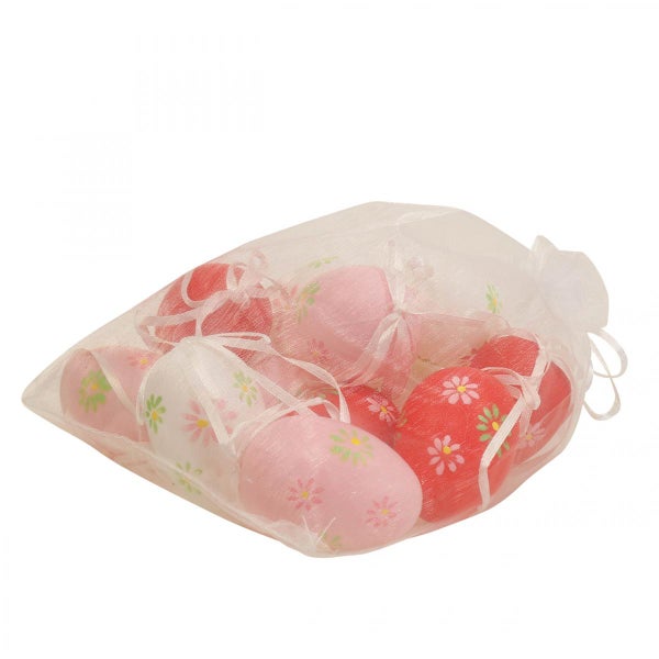Dekorative Ostereier mit Blumenmuster im Organzabeutel