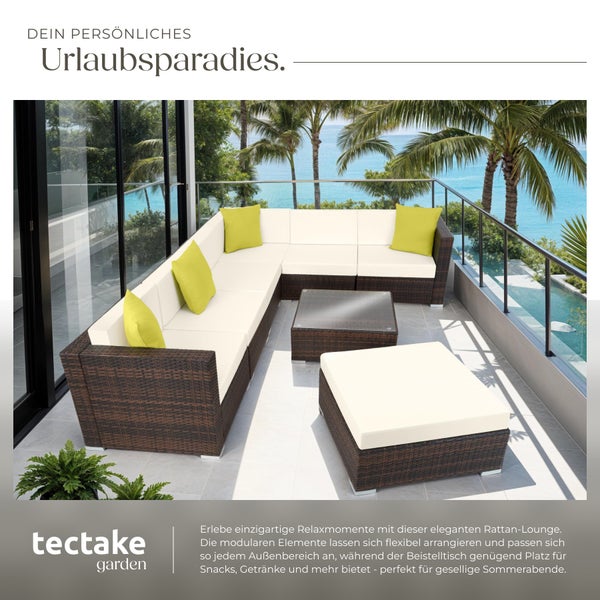 Rattan Lounge tectake Marbella mit Sicherheitsglasplatte mit Aluminiumgestell braun gemischt