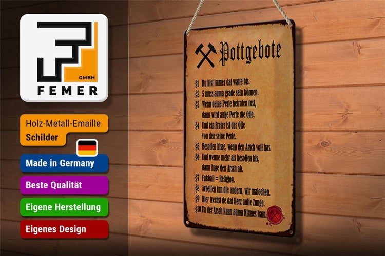 Blechschild Spruch 20x30cm Pottgebote du biste immer dat