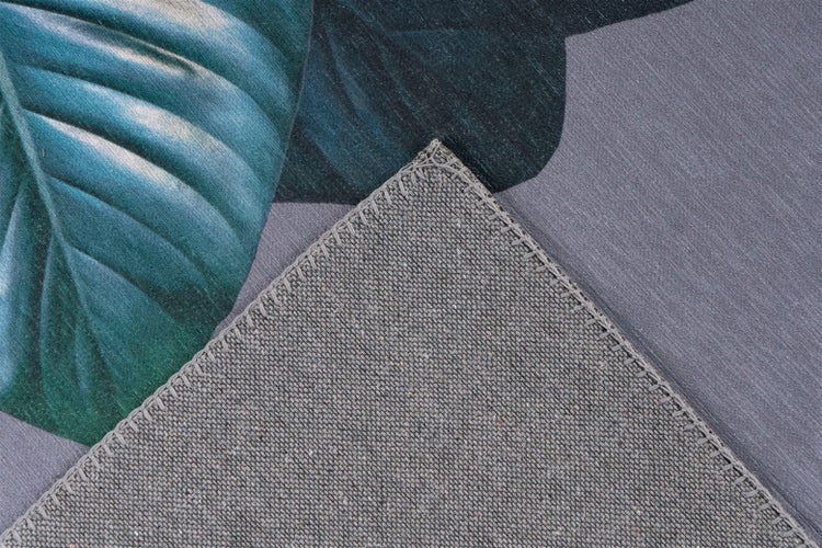 Teppich mit Blattmuster, Detailansicht der gewebten Rückseite und der Kettelung.