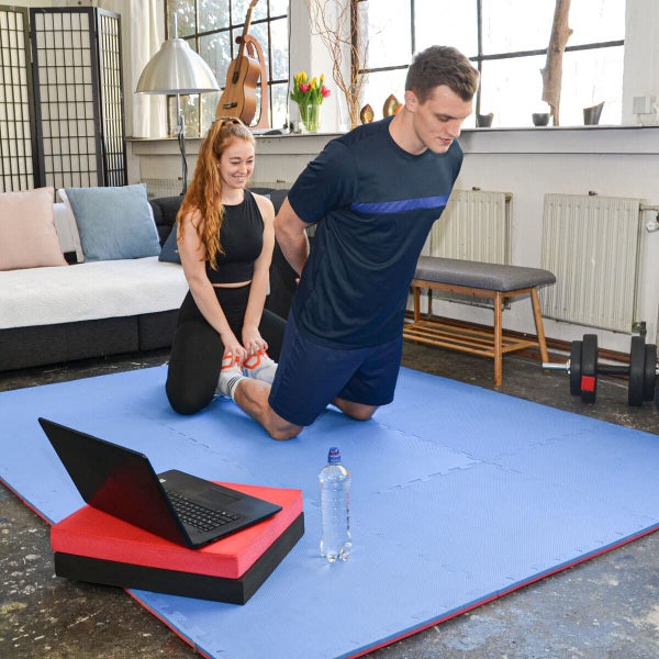 3.2qm Kampfsportmatte 2cm - 8 Judo Matten für Zuhause 63x63cm Blau Rot