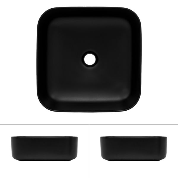 ML-Design Waschbecken Keramik Schwarz 39,5x39,5x14 Eckig cm inkl. Ablaufgarnitur, Moderne Aufsatzwaschbecken ohne Überlauf, Waschtisch Waschschale Waschplatz Handwaschbecken, für Badezimmer/Gäste-WC