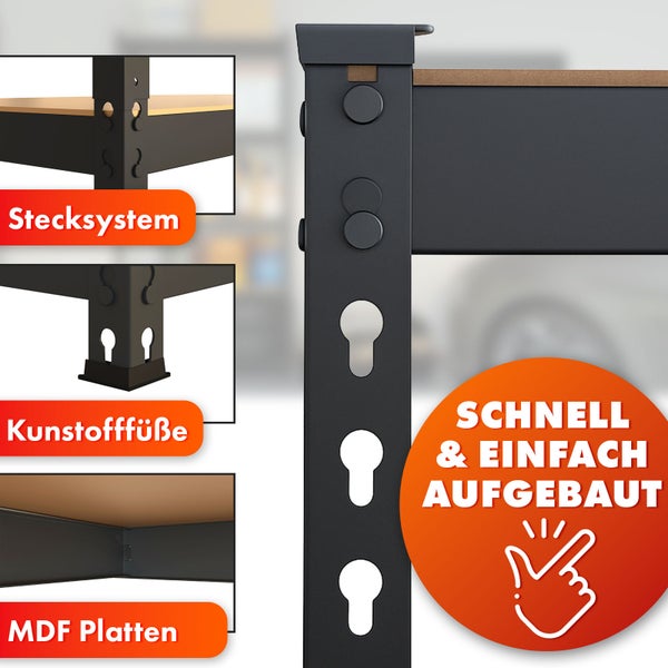 FLOORDIREKT Schwerlastregal Rhino - bis 1050 kg - Pulverbeschichtet - 180 x 90 x 45 cm Schwarz
