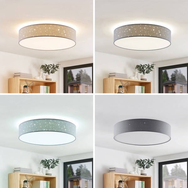 Lindby LED Deckenleuchte Ellamina dimmbar mit Leselampe (Modern) in Alu aus Textil (1 flammig, ) - Lampe Deckenlampe Wohnzimmerleuchte