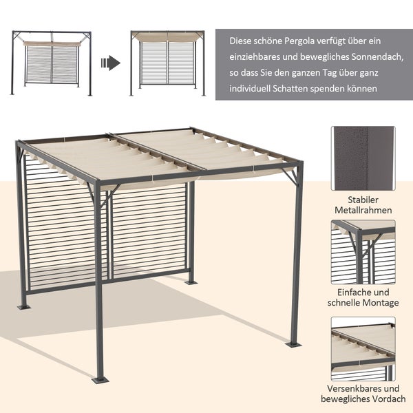 Outsunny Pavillon mit einstellbarem Stoffdach, Überdachung, 300 x 280 x 238 cm, Polyester, Beige