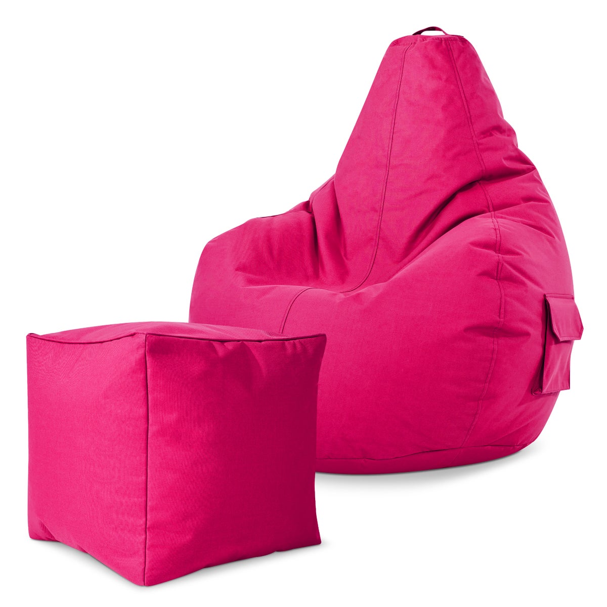 Green Bean© 2er Set Sitzsack + Hocker - fertig befüllt - robust waschbar schmutzabweisend - Kinder & Erwachsene Bean Bag Bodenkissen Lounge Sitzhocker Relax-Sessel Gamer Gamingstuhl Pouf - Pink