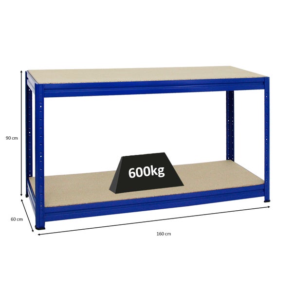PROREGAL Höhenverstellbare Werkbank Dino HxBxT 90 x 160 x 60 cm Traglast 600 kg Blau