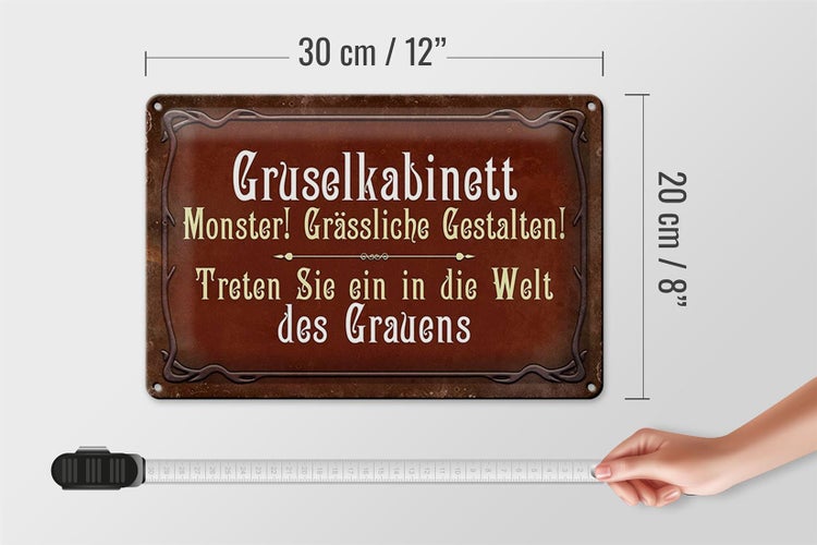 Blechschild Spruch 30x20cm Gruselkabinett treten Sie ein