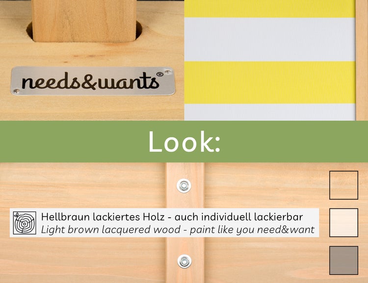 needs&wants® Sandkasten mit Dach Sitzbank und Boden Vlies-Folie, mit Abdeckung Oxford 600D, Sandkiste Holz rechteckig mit Bänken Outdoor Garten Kinder UV-Sonnenschutz, gelb weiß braun