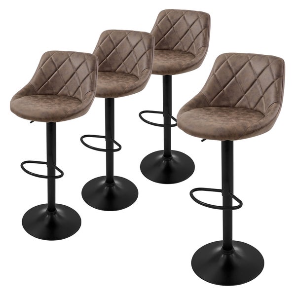 ML-Design Barhocker 4er Set, Bezug aus Kunstleder, Braun, Gepolsterter Barstuhl mit Rückenlehne und Fußstütze, Tresenhocker höhenverstellbar, 360° drehbar, Bistrohocker Hocker Drehstuhl Barstühle