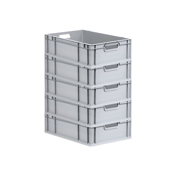 PROREGAL Spar Set 5x Eurobox Nextgen Economy Mit Scharnierdeckel & Roten Schiebeschnappverschlüssen Griffe Offen HxBxT 17 x 40 x 60 cm 34 Liter