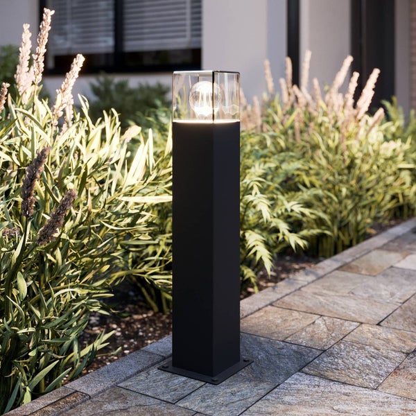 Lucande Außenleuchte Keke (spritzwassergeschützt (Modern) in Schwarz aus Aluminium (1 flammig, E27) - Wegeleuchte Pollerleuchte Wegelampe Sockelleuchte