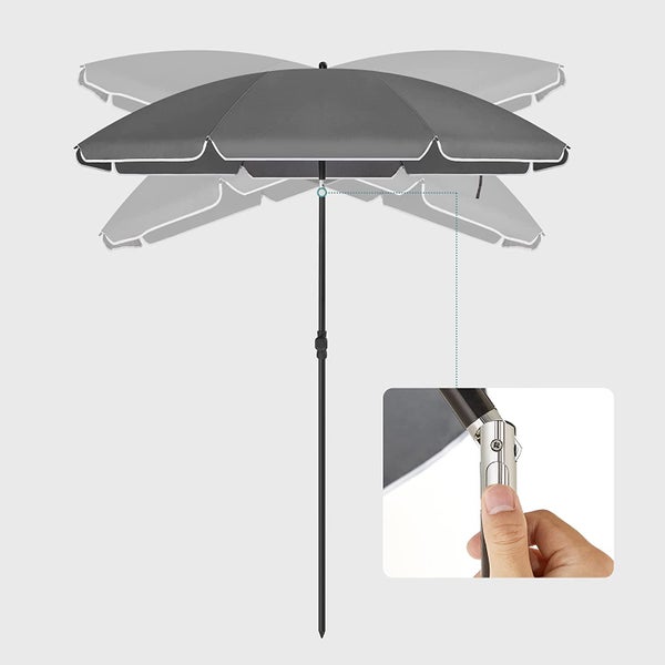 RESCH Sonnenschirm für Strand Grau, Ø 200 cm, Gartenschirm, UV-Schutz bis UPF 50+, knickbar, Sonnenschutz Balkon, tragbar, Schirmrippen aus Glasfaser