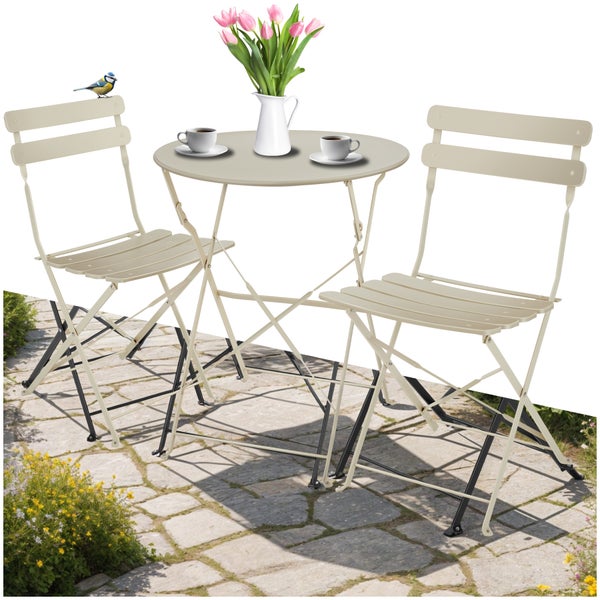 Bistrotisch Set tectake Frieda Belastbarkeit Stuhl 120 kg für 2 Personen creme