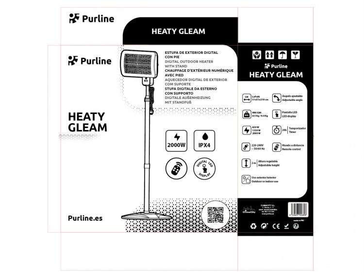 Purline Heaty Gleam digitale Außenheizung mit Standfuß Produktdatenblatt