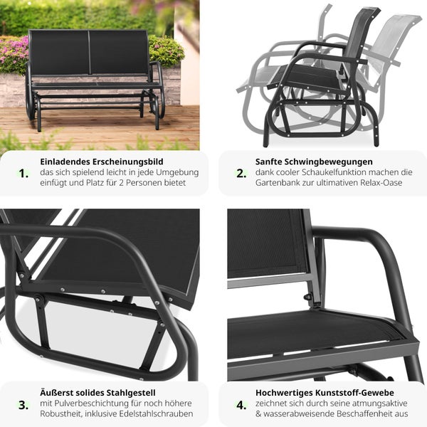 Schaukelbank tectake Greta 121 x 72 x 86,5 cm 2-Sitzer schwarz
