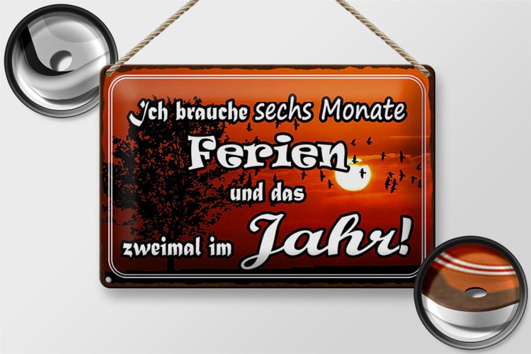 Blechschild Spruch 30x20cm brauche 6 Monate Ferien 2 Mal